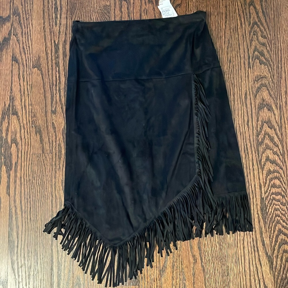 Faux suede fringe skirt